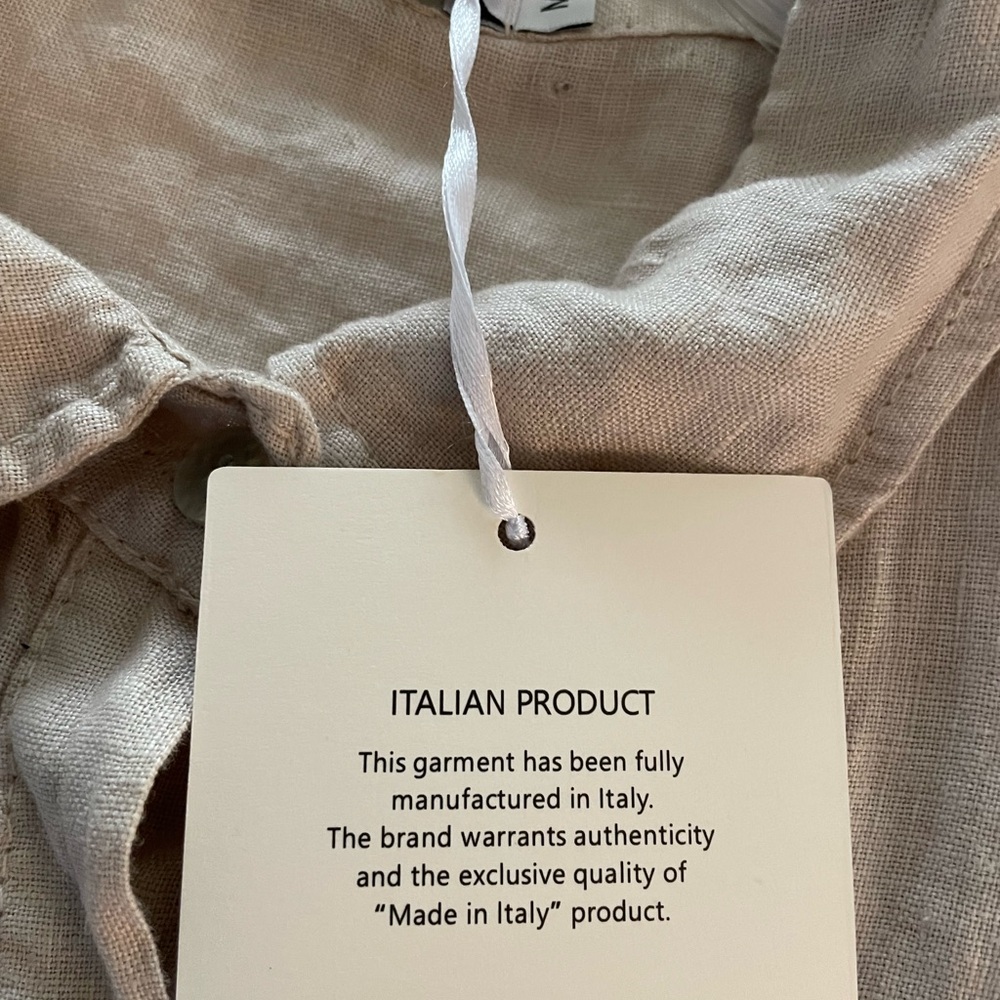 M- Valentina Naldi Italy- Linen Short Sleeve Button Down Shirt Beige NWT! - Picture 7 of 10